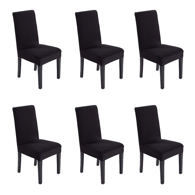 SheYang Spandex Fabric Stretch Removable Washable Dining Room Chair Cover Protector Seat Slipcovers(Black,6) - Image 1